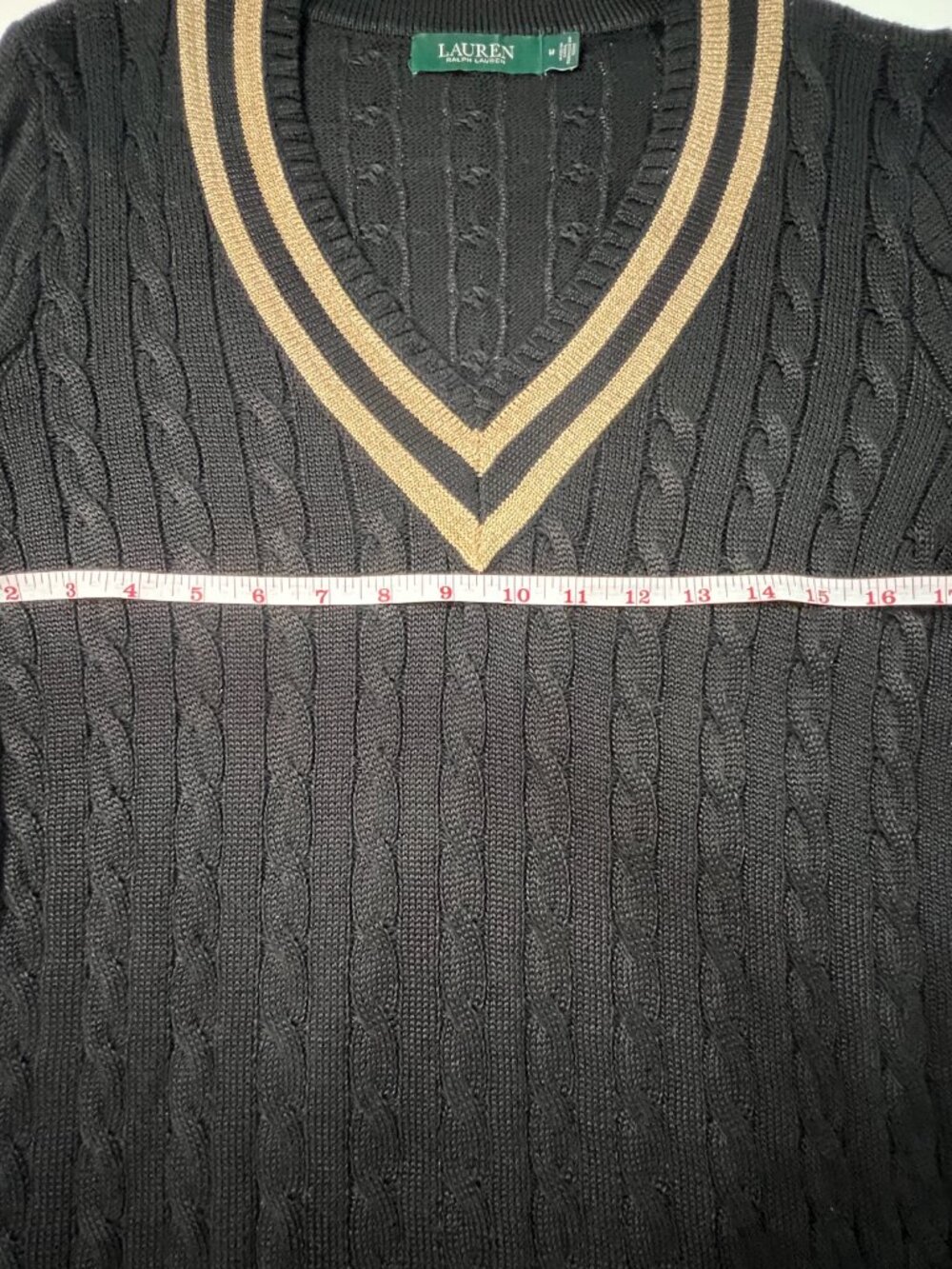 Lauren Ralph Lauren Black Gold Cable Knit Cricket Sweater M - Picture 4 of 6